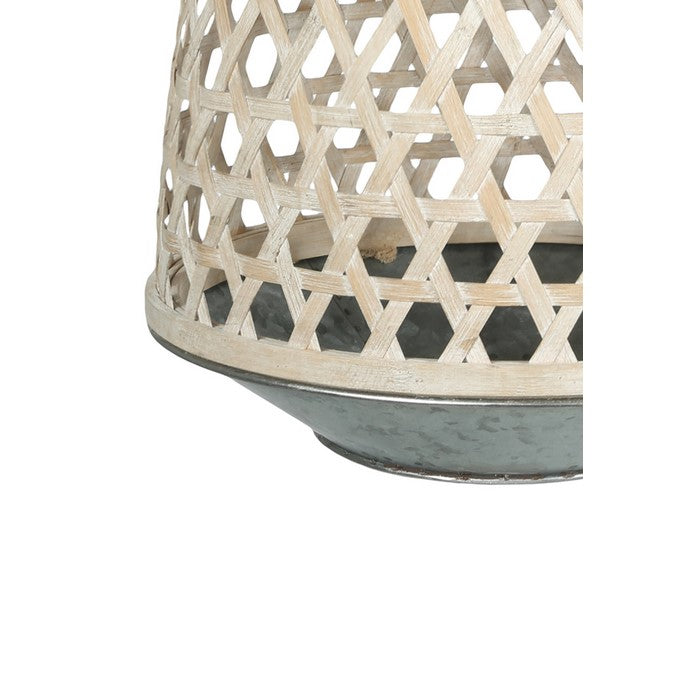 Bamboo Lantern with Hexagonal Lattice Body, Large, Brown and Gray