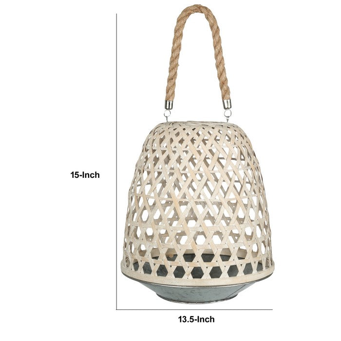 Bamboo Lantern with Hexagonal Lattice Body, Large, Brown and Gray
