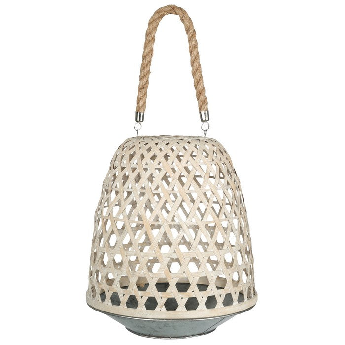 Bamboo Lantern with Hexagonal Lattice Body, Large, Brown and Gray