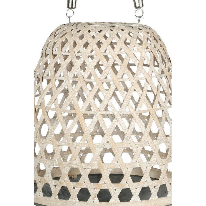 Bamboo Lantern with Hexagonal Lattice Body, Small, Brown and Gray
