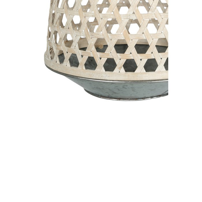Bamboo Lantern with Hexagonal Lattice Body, Small, Brown and Gray