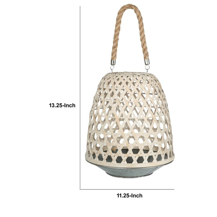 Bamboo Lantern with Hexagonal Lattice Body, Small, Brown and Gray