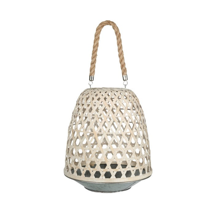 Bamboo Lantern with Hexagonal Lattice Body, Small, Brown and Gray
