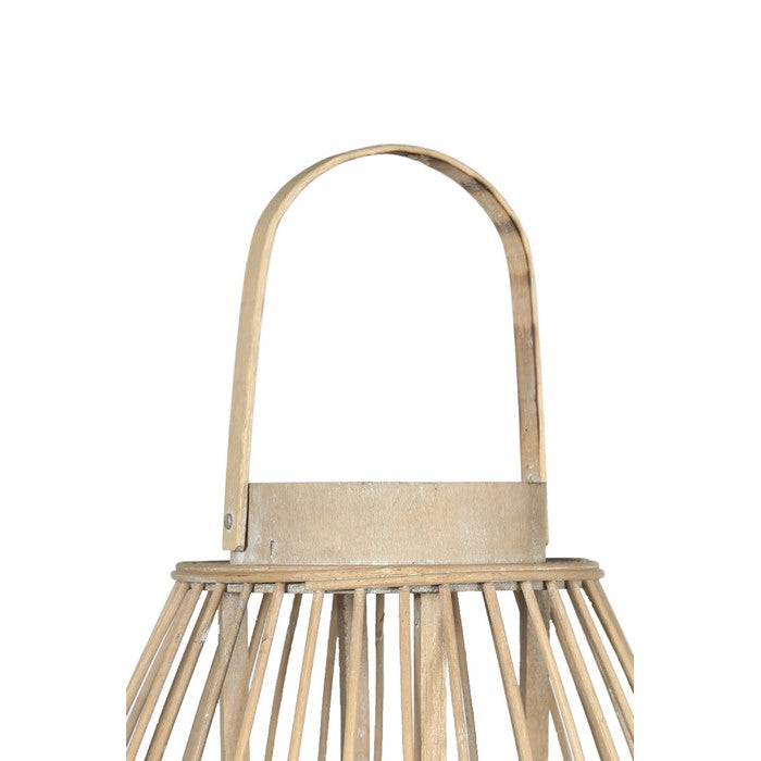 Wooden Round Lantern with Beads and Tapered Bottom, Brown