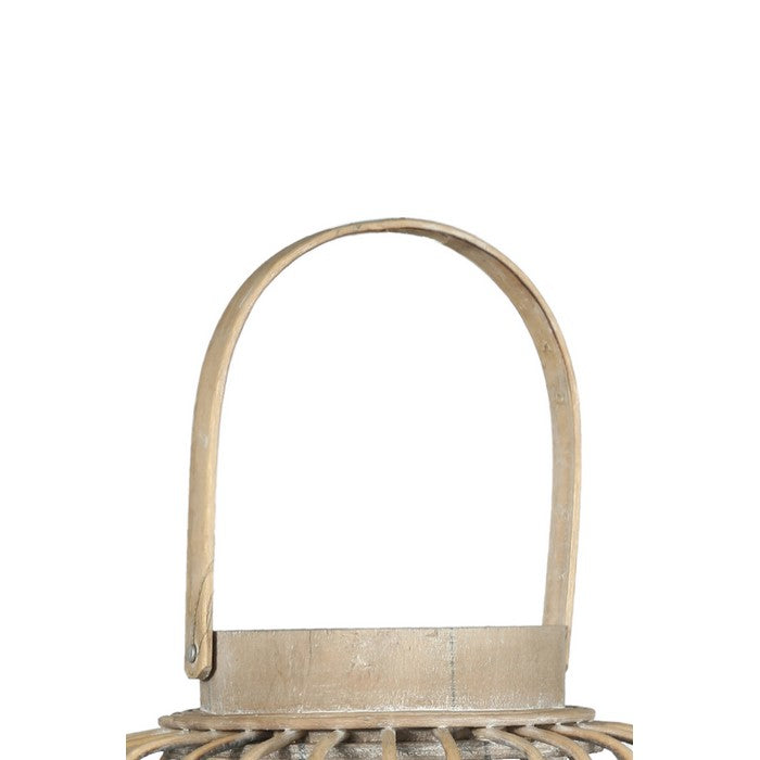 Wooden Cylindrical Lantern with Vertical Lattice Design and Beads, Brown