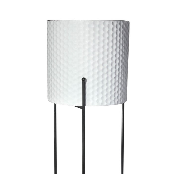 Metal Round Planter with Hammered Design and Tri Stand, Set of 3, White