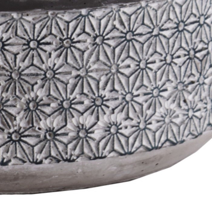 Cement Low Round Pot with Lattice Pattern and Tapered Base, Set of 2, Gray