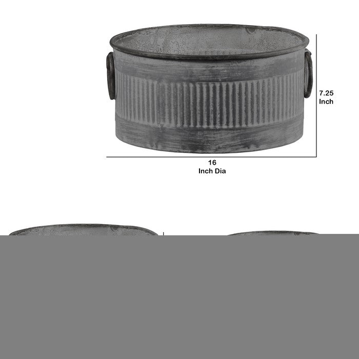 Round Shaped Zinc Storage Bin with Reeded Pattern, Set of 3, Gray