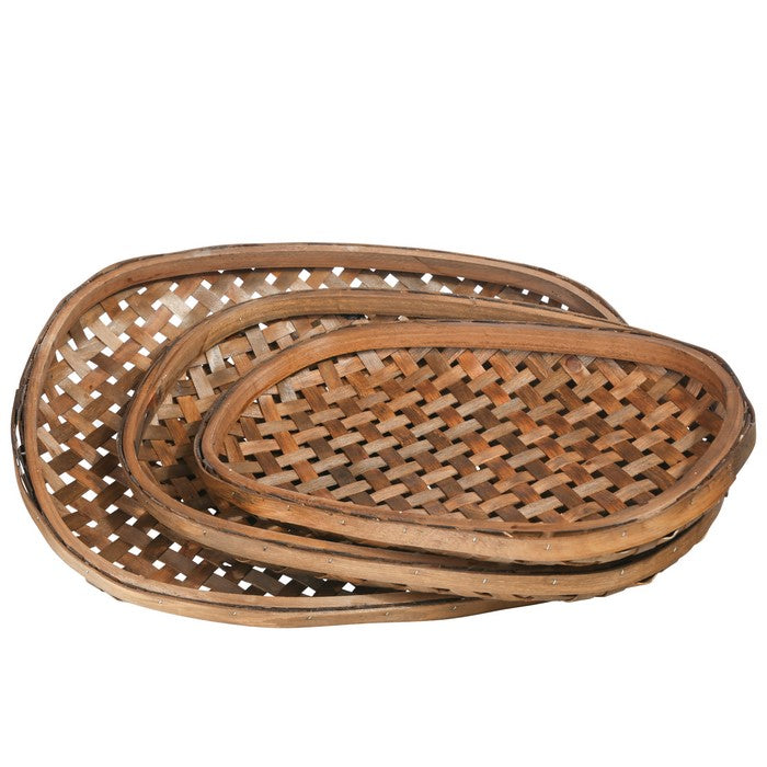 Classic Style Oval Tobacco Basket with Weave Pattern, Set of 3, Brown