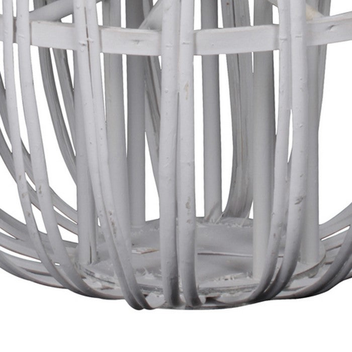 Lattice Design Round Lantern with Glass Candle Holder, Large, White