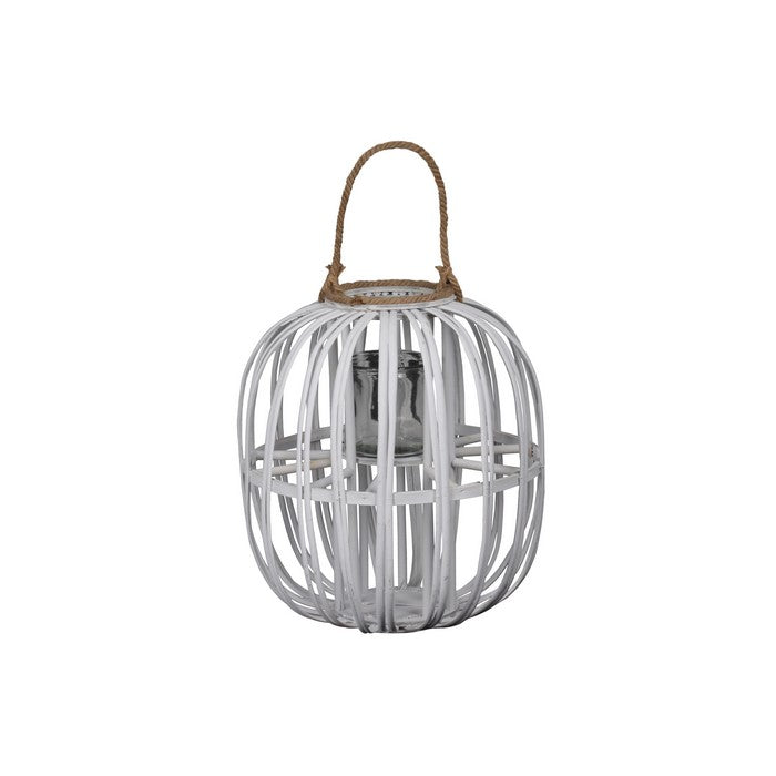 Lattice Design Round Lantern with Glass Candle Holder, Large, White