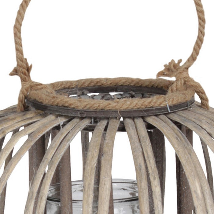 Lattice Design Round Lantern with Glass Candle Holder, Large, Brown