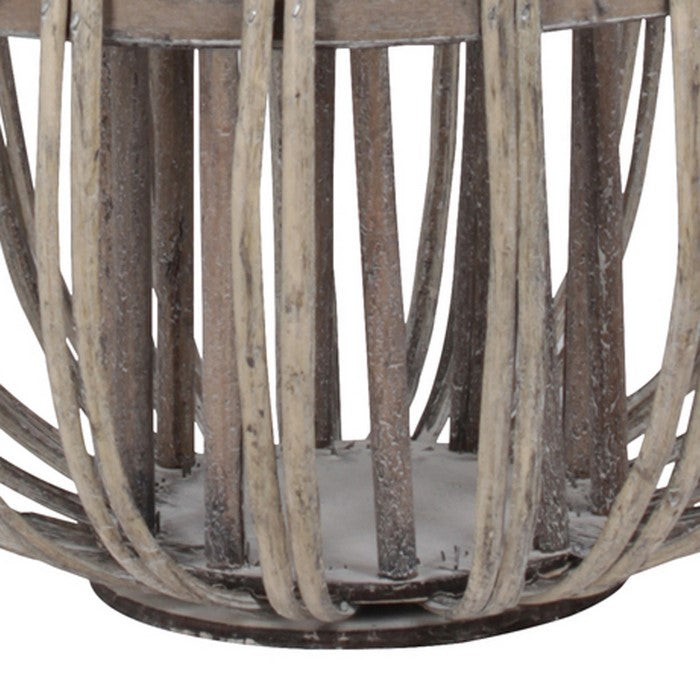 Lattice Design Round Lantern with Glass Candle Holder, Large, Brown