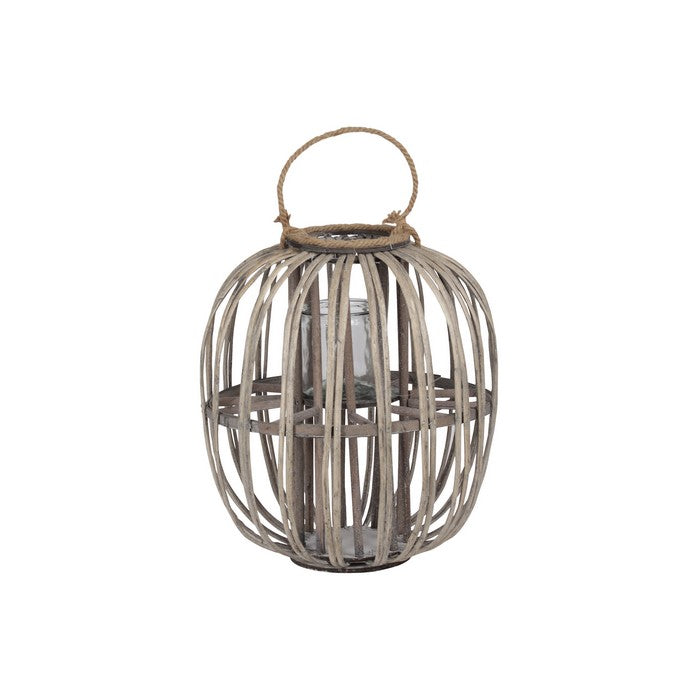 Lattice Design Round Lantern with Glass Candle Holder, Large, Brown