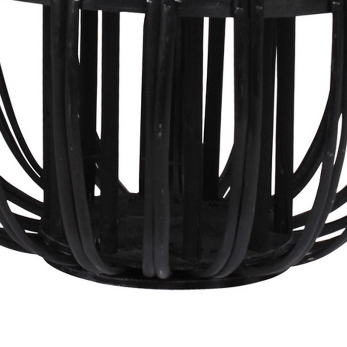 Lattice Design Round Lantern with Glass Candle Holder, Large, Black