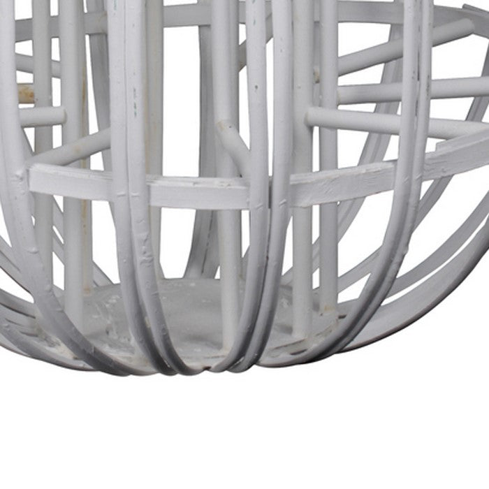 Lattice Design Round Lantern with Glass Hurricane Candle Holder, White