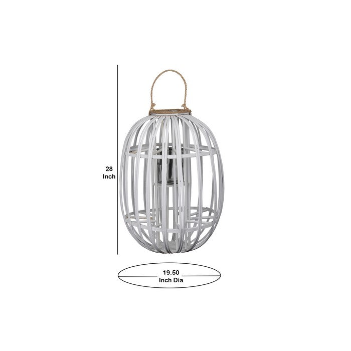 Lattice Design Round Lantern with Glass Hurricane Candle Holder, White