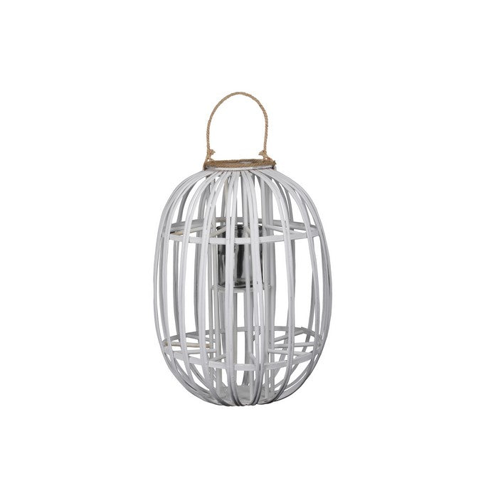 Lattice Design Round Lantern with Glass Hurricane Candle Holder, White