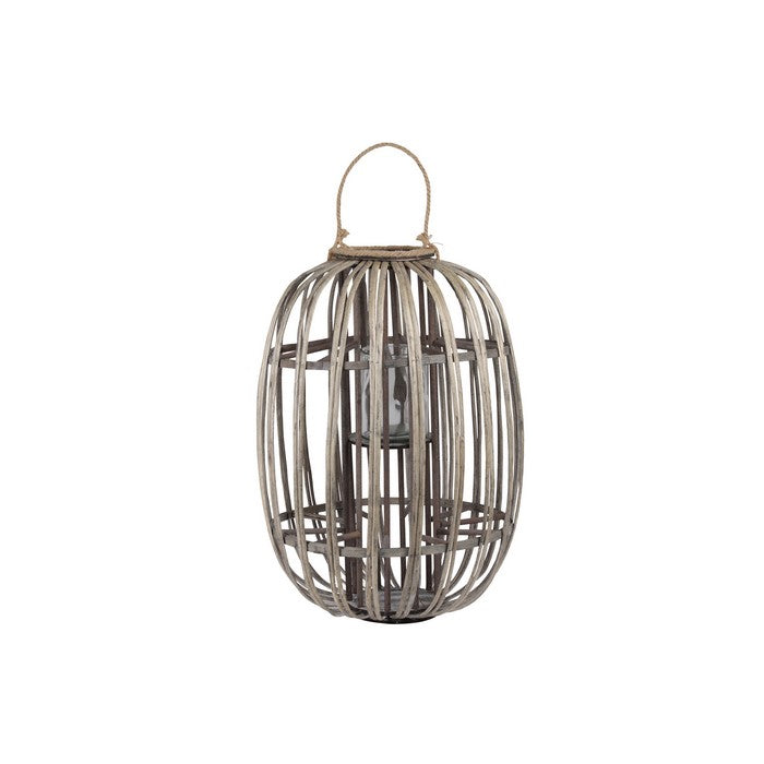 Lattice Design Round Lantern with Glass Hurricane Candle Holder, Brown