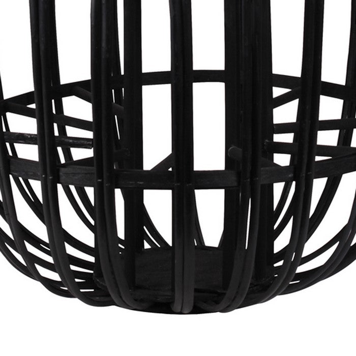 Lattice Design Round Lantern with Glass Hurricane Candle Holder, Black