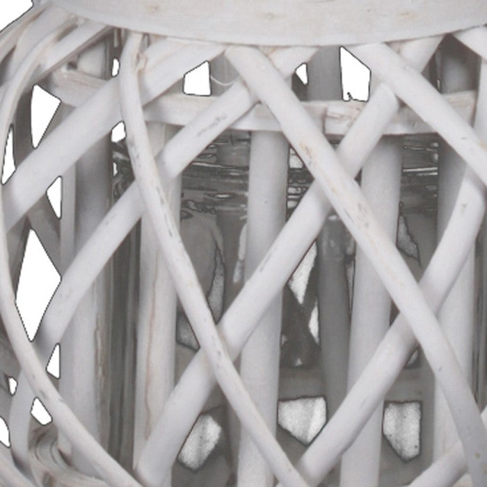 Bellied Shaped Lattice Design Lantern with Glass Candle Holder,Small,White