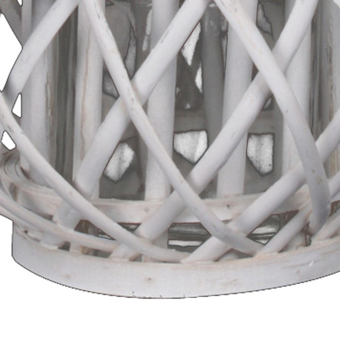 Bellied Shaped Lattice Design Lantern with Glass Candle Holder,Small,White