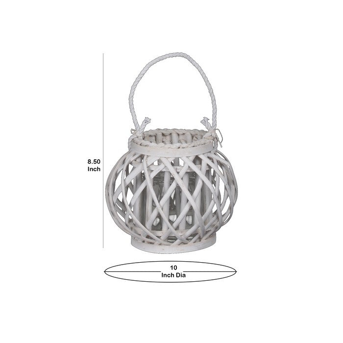 Bellied Shaped Lattice Design Lantern with Glass Candle Holder,Small,White