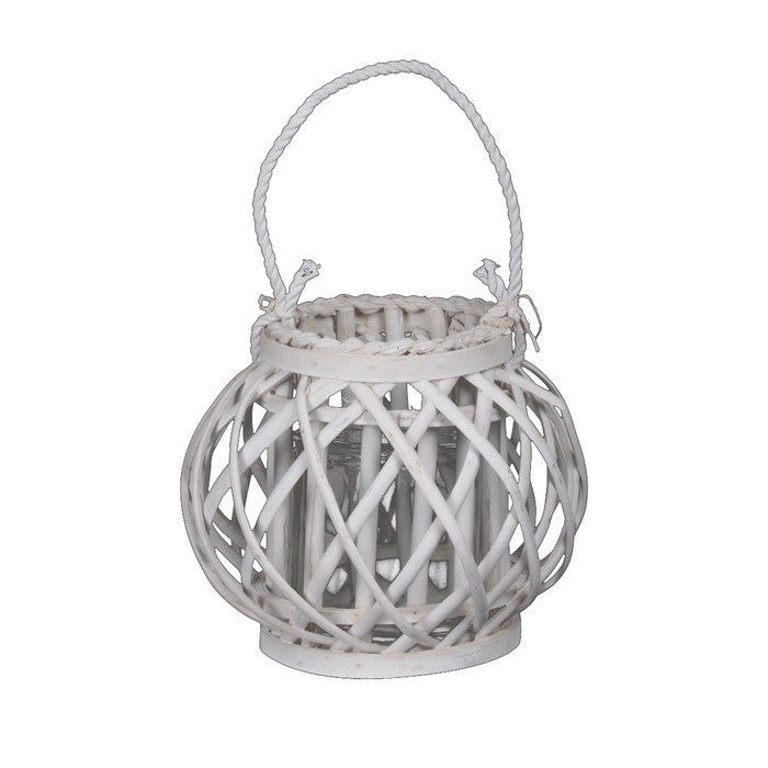 Bellied Shaped Lattice Design Lantern with Glass Candle Holder,Small,White