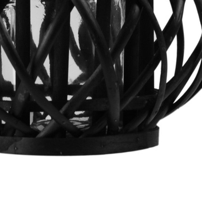 Bellied Shaped Lattice Design Lantern with Glass Candle Holder,Small,Black
