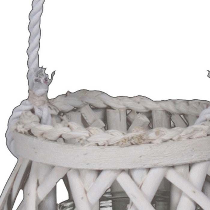 Bellied Shaped Lattice Design Lantern with Glass Candle Holder,Large,White