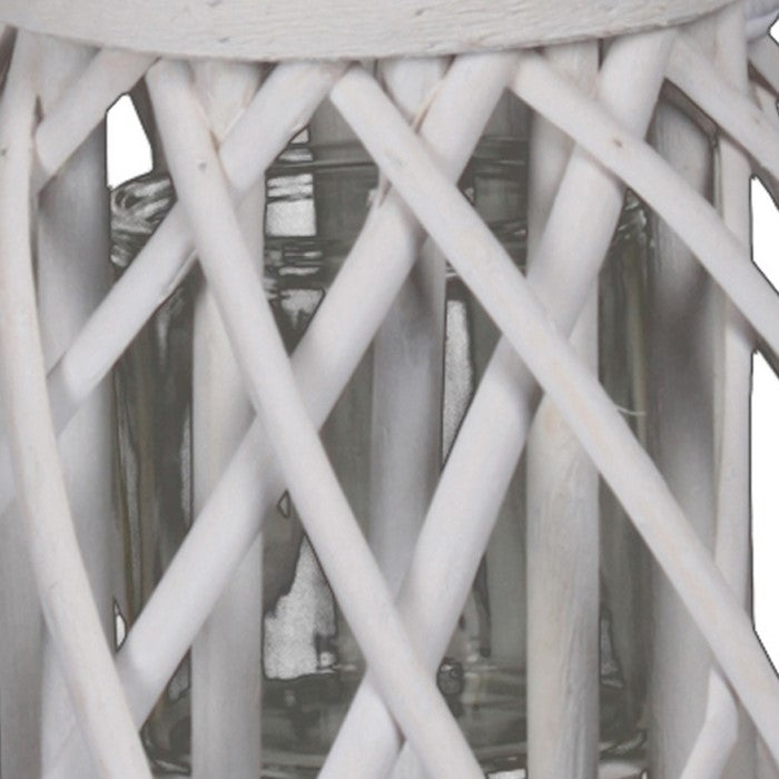 Bellied Shaped Lattice Design Lantern with Glass Candle Holder,Large,White