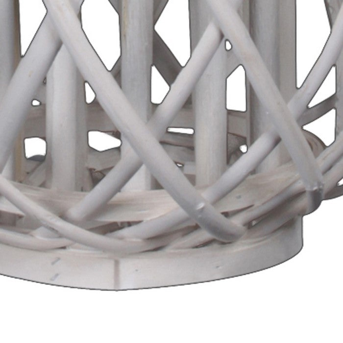 Bellied Shaped Lattice Design Lantern with Glass Candle Holder,Large,White