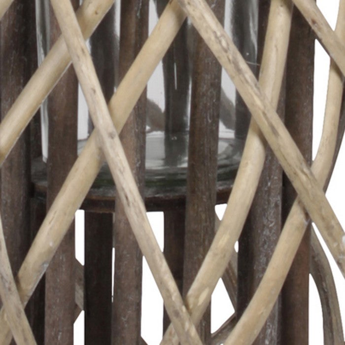 Bellied Shaped Lattice Design Lantern with Glass Candle Holder,Large,Brown