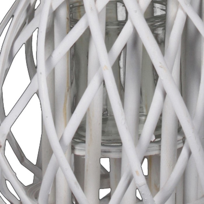 Lattice Design Lantern with Glass Hurricane and Rope Handle, Small, White