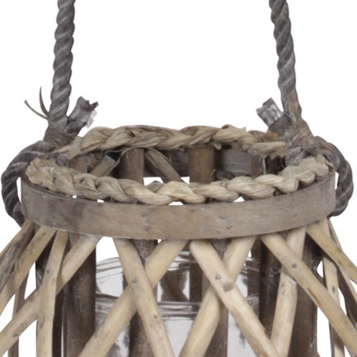 Lattice Design Lantern with Glass Hurricane and Rope Handle, Small, Brown