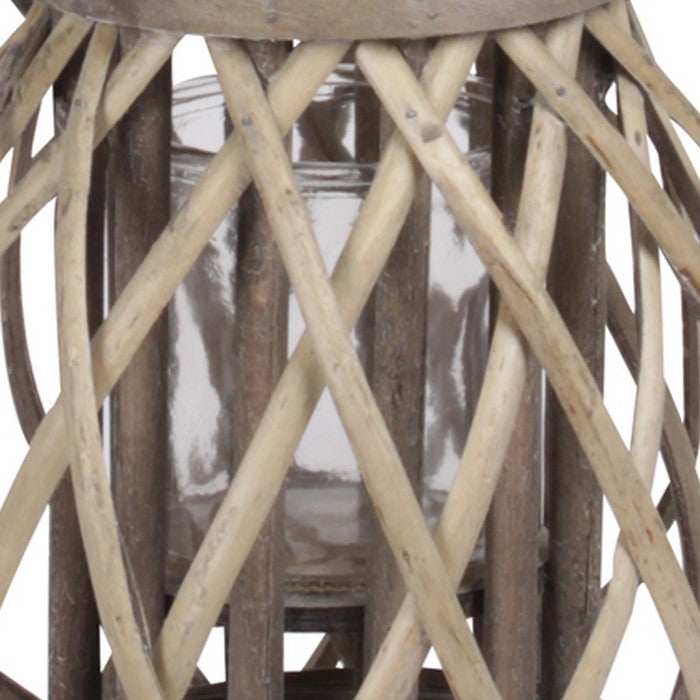 Lattice Design Lantern with Glass Hurricane and Rope Handle, Small, Brown