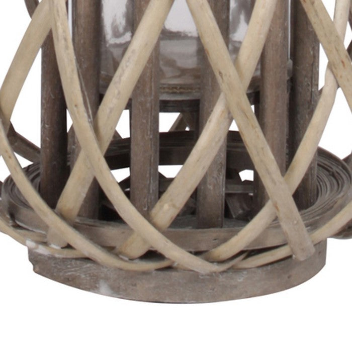 Lattice Design Lantern with Glass Hurricane and Rope Handle, Small, Brown