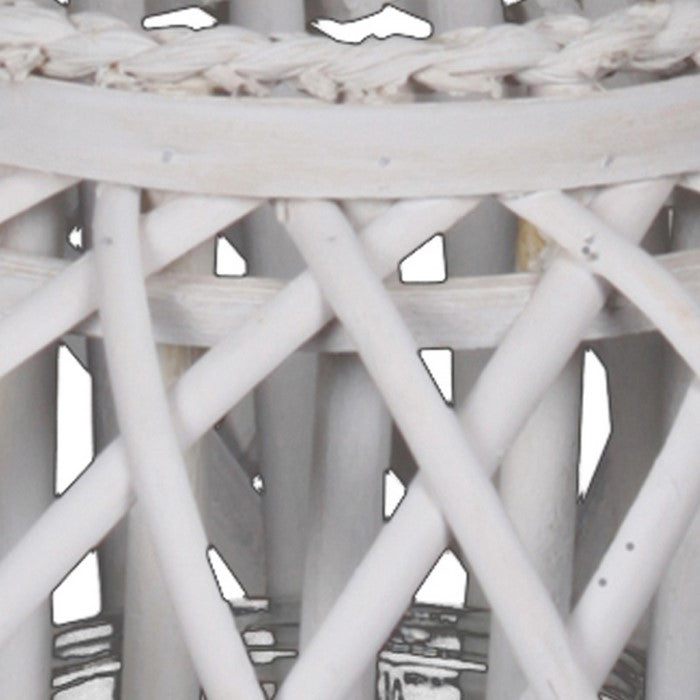 Round Bellied Lattice Design Lantern with Glass Candle Holder,Medium,White