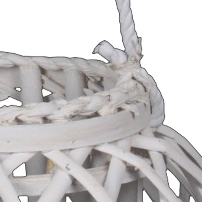 Round Bellied Lattice Design Lantern with Glass Candle Holder,Medium,White
