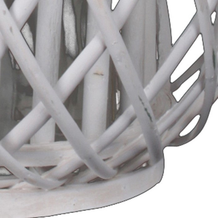 Round Bellied Lattice Design Lantern with Glass Candle Holder,Medium,White