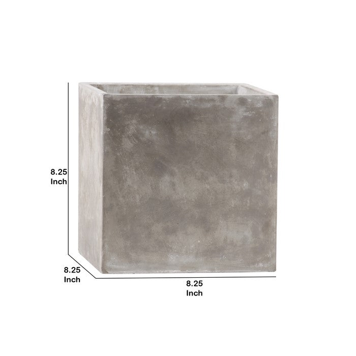 Traditional Style Square Shaped Cement Pot with Smooth Design, Gray
