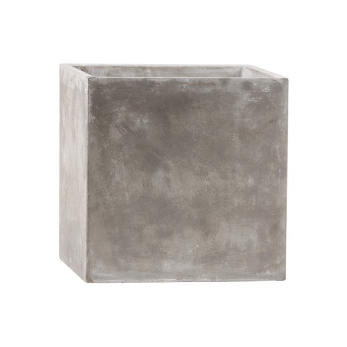 Traditional Style Square Shaped Cement Pot with Smooth Design, Gray
