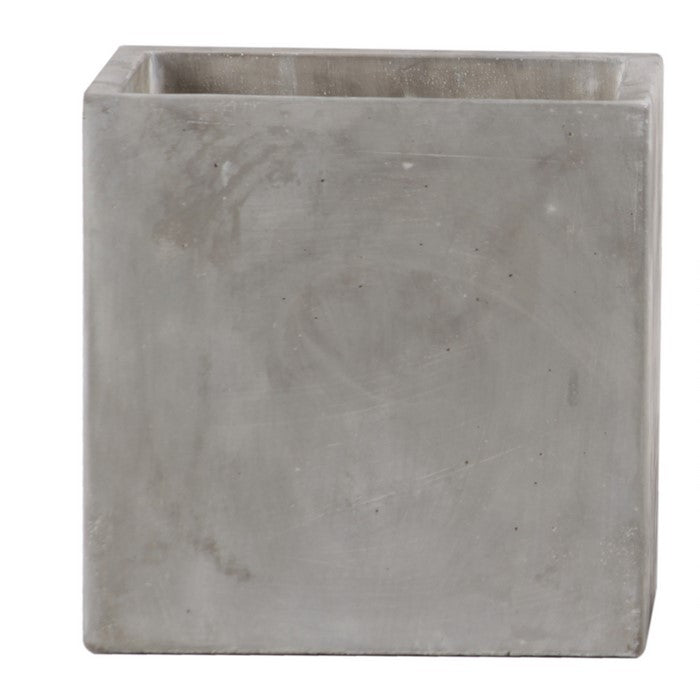 Traditional Square Shaped Cement Pot with Smooth Design, Set of 2, Gray