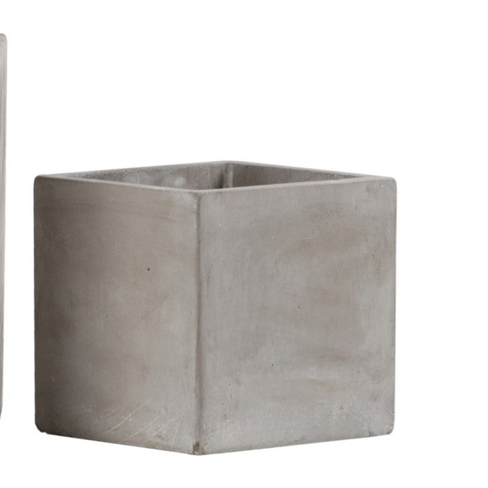 Traditional Square Shaped Cement Pot with Smooth Design, Set of 2, Gray