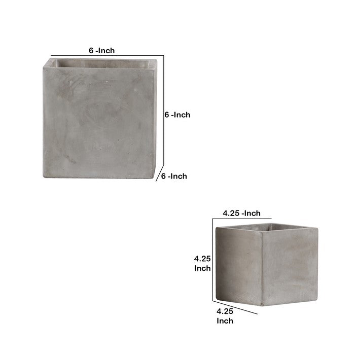 Traditional Square Shaped Cement Pot with Smooth Design, Set of 2, Gray