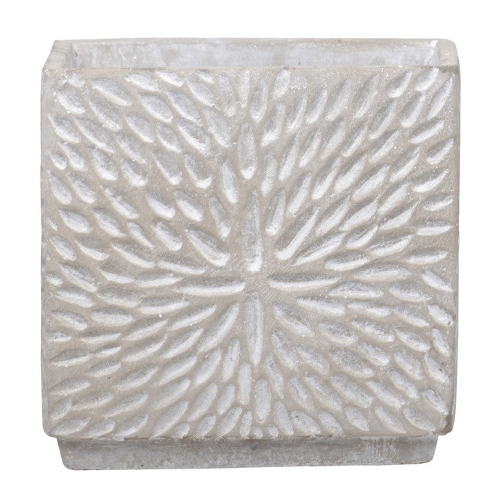 Square Cement Pot with Starburst Pattern and Stable Base, Set of 2, Gray