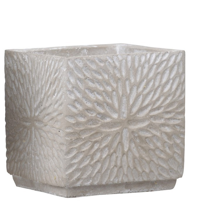 Square Cement Pot with Starburst Pattern and Stable Base, Set of 2, Gray