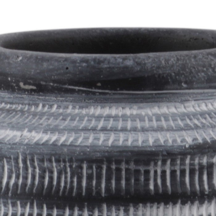 Traditional Style Round Cement Pot with Banded Rim Mouth, Medium, Dark Gray