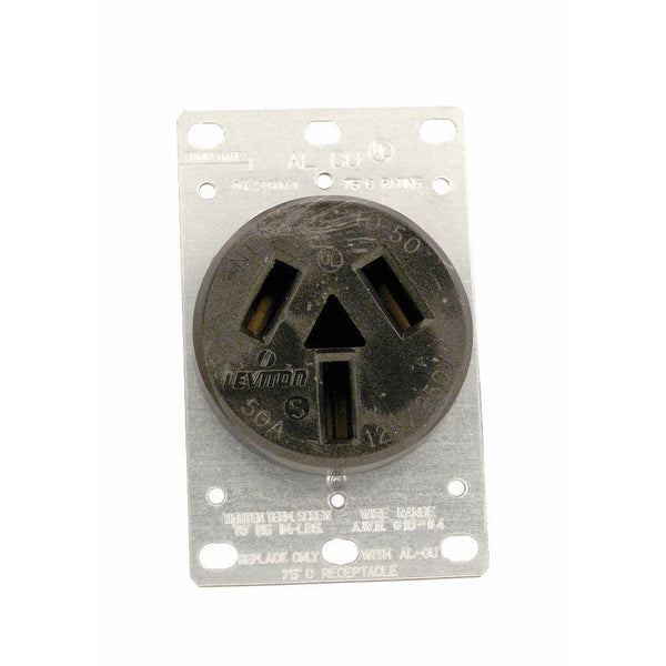 Leviton 5206 50 Amp, 125/250 Volt, NEMA 10-50R, 3P, 3W, Flush Mounting Receptacle, Straight Blade, Industrial Grade, Non-Grounding, Side Wired, Steel Strap, Black