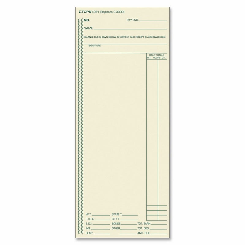 TOPS 1261 Acroprint/Amano/Cincinnati/Lathem Time Card, Weekly, 3 3/8 x 8 1/4 (Box of 500)